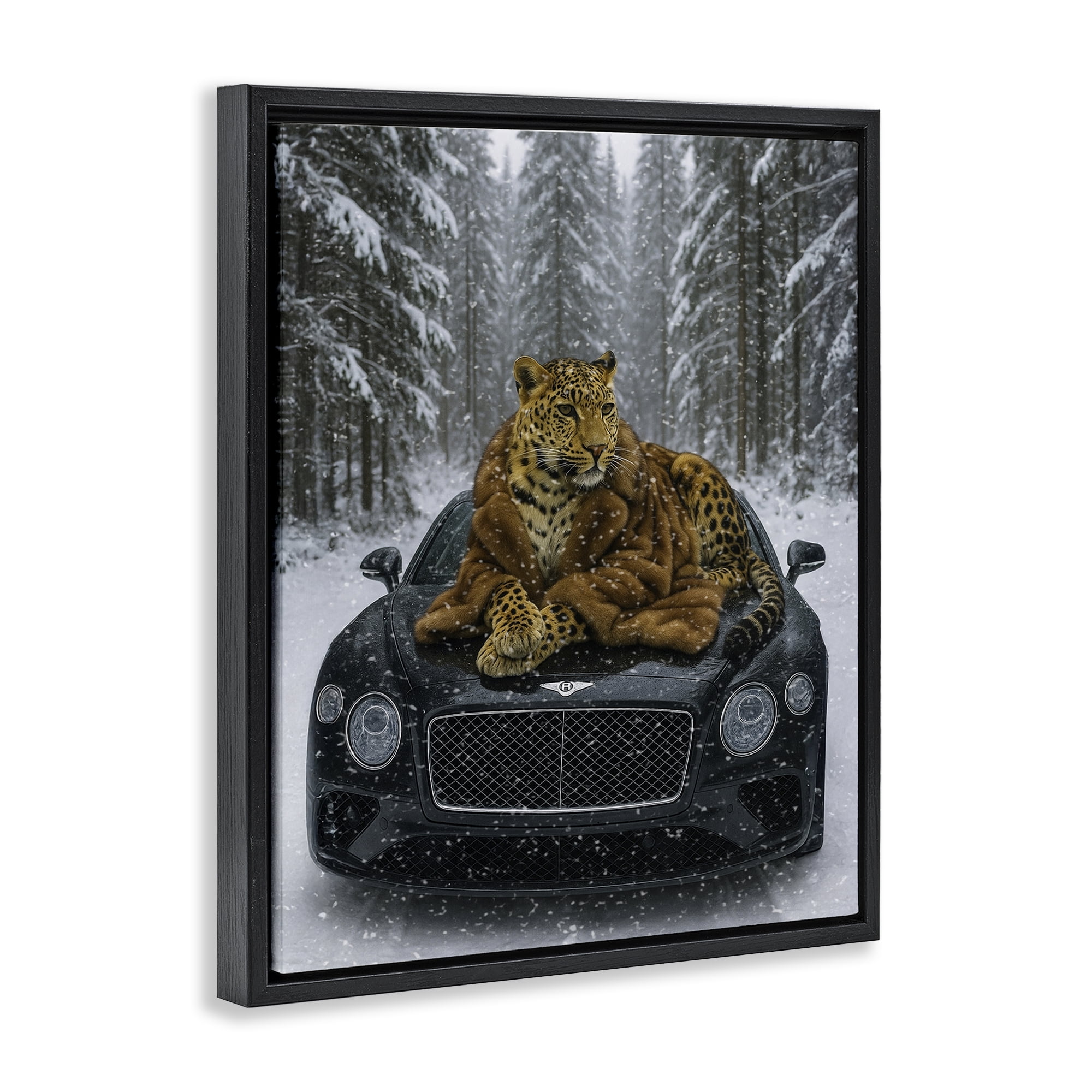 Stupell Industries Luxurious Leopard Winter Woods Black Framed Floater Canvas Wall Art, design by Grotto Studios