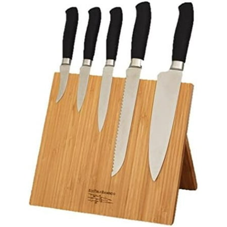 

Magnetic Knife Block + Cutting Board - Knife holder and Storage Rack + Bamboo Butcher Block. Chopping board Meats Cheese Veggies (10 x 10 ) Kitchen Décor (Natural Bamboo Without Knives)
