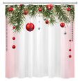 thumbnail image 3 of HVEST Merry Christmas Shower Curtain for Bathroom, Silver and Red Xmas Ball with Green Pine Branches Snowflake Shower Curtain with Hooks, New Year Holiday Bathroom Curtain Shower Set, 72x72 inch, 3 of 6