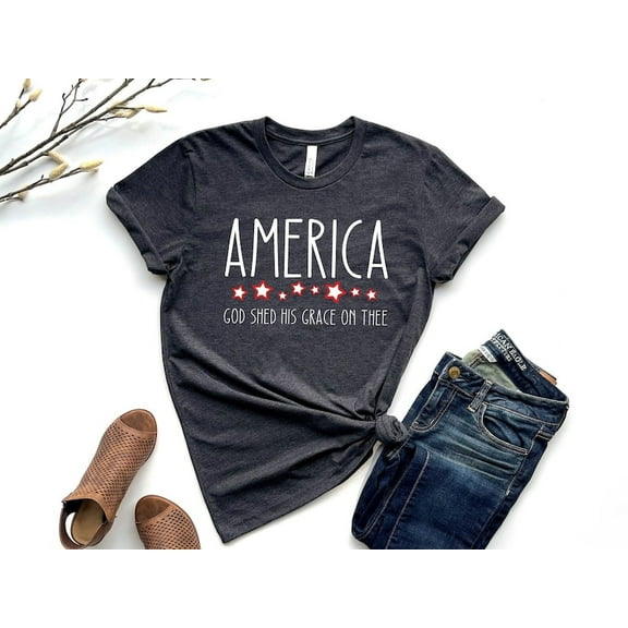 America T-Shirt, God Shed His Grace On Thee Tee, Independence Day Tee, T- Shirt, Patriotic Christian Gift, American Mama Shirt