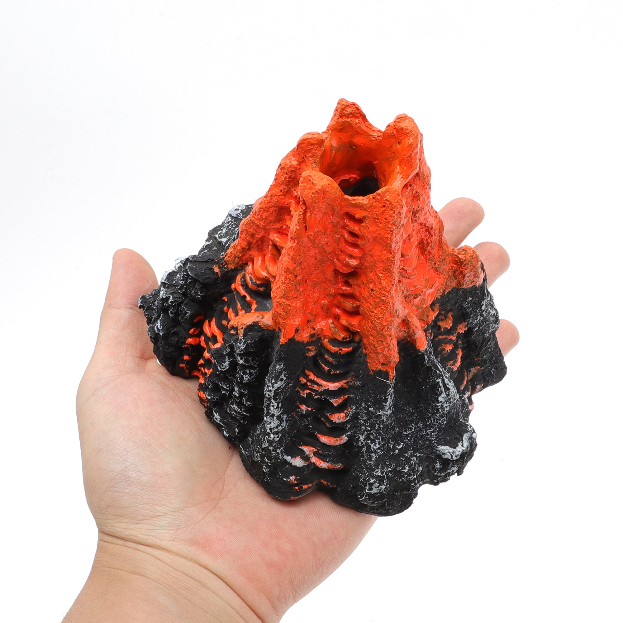 Unique Bargains Aquarium Volcano Ornament Single Vent Resin Volcanic Decor Realistic Mountain with Air Stone Bubblers Volcano Fish Tank Decorations Orange 1 Set