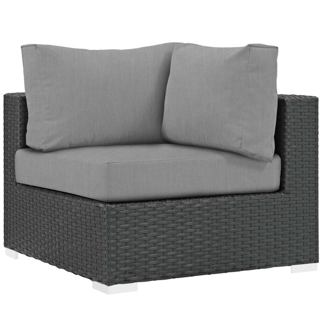 Modway Sojourn Aluminum Fabric and Rattan Patio Corner Sofa Chair in Canvas/Gray