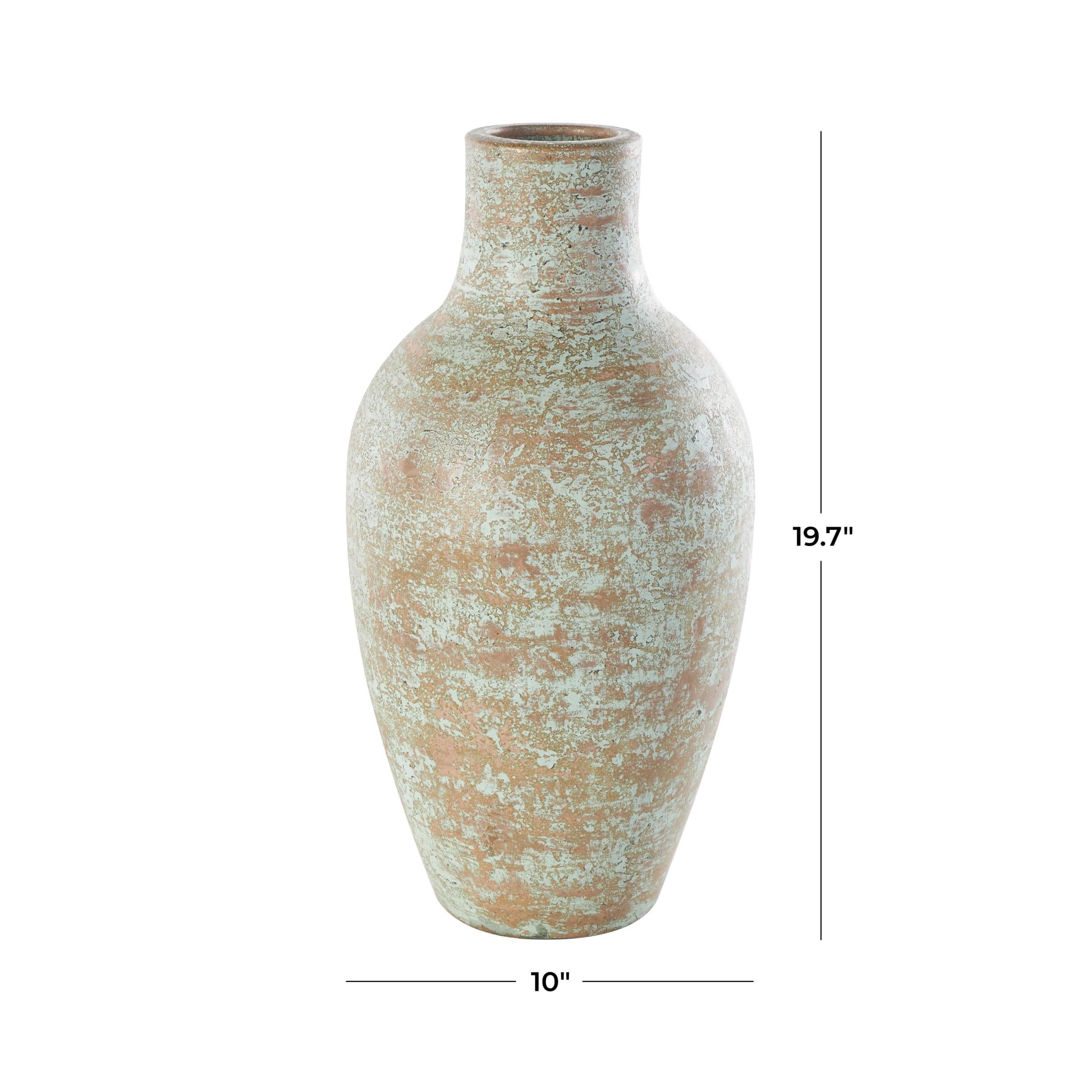 DecMode 20" Antique Style Textured Patina Brown Ceramic Vase