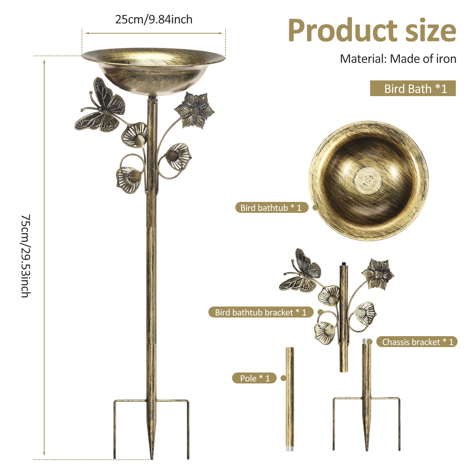 29 inch Metal Bird Bath for Outdoor - Garden Bird Bath with Removable Bowl Heavy-Duty Base Birdbath Feeder Rust-Proof Birdbaths for Garden Yard Lawn Decor Easy to Install