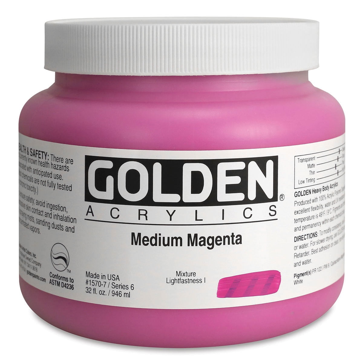 Golden Heavy Body Acrylic Paint - Medium Magenta, 32 oz jar