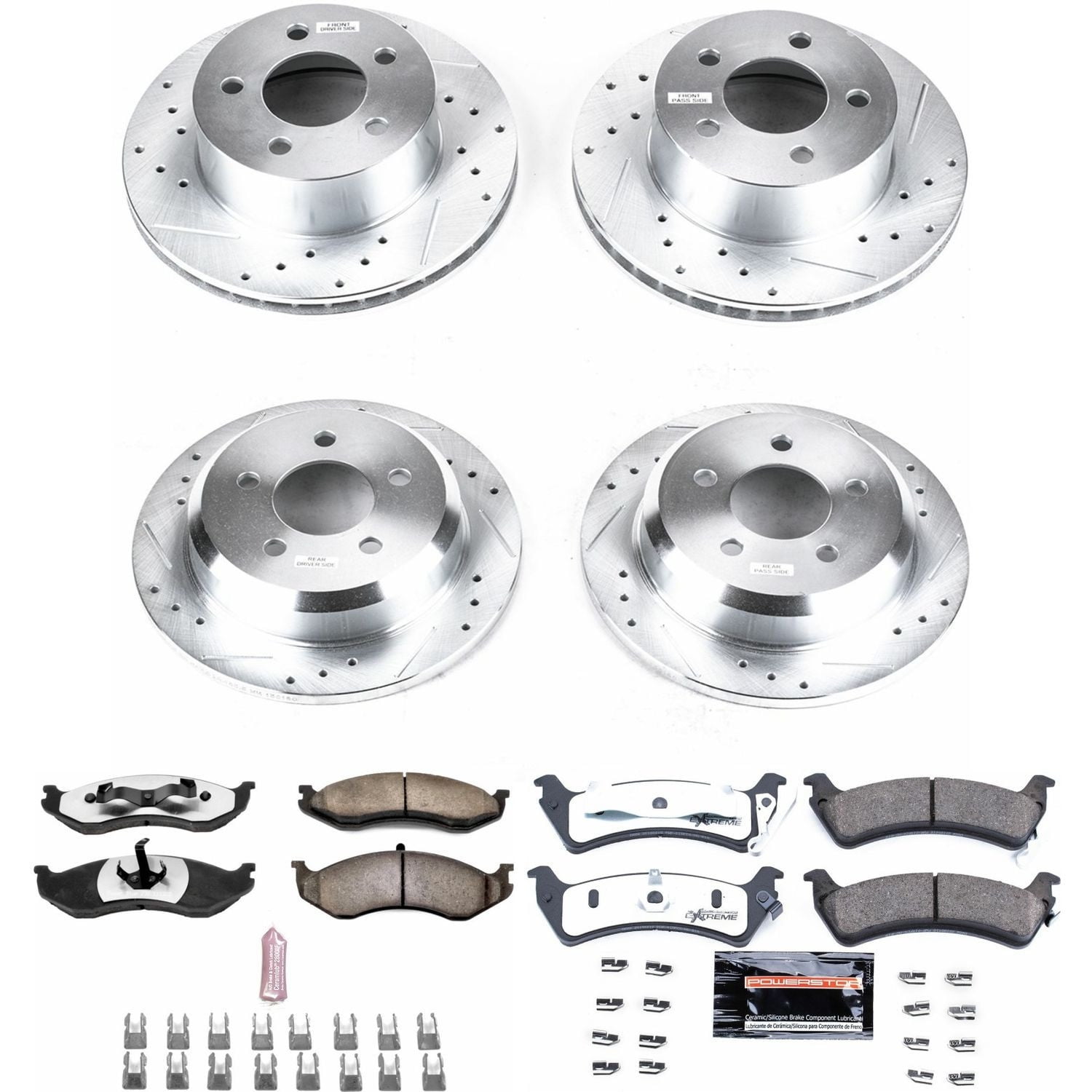 PowerStop Front and Rear Z36 Truck & Tow Carbon-Fiber Ceramic Brake Pad and Drilled and Slotted Rotor Kit Fits: JEEP Select Models K2121-36