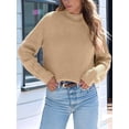 thumbnail image 4 of Women High Neck Oversized Sweaters Batwing Long Sleeve Pullover Loose Chunky Knit Jumper Khaki S, 4 of 8