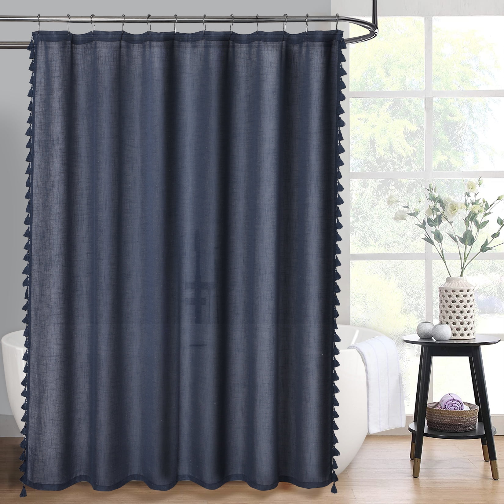 GlowSol 72"x72" Linen Blend Fabric Shower Curtain Modern Farmhouse Boho