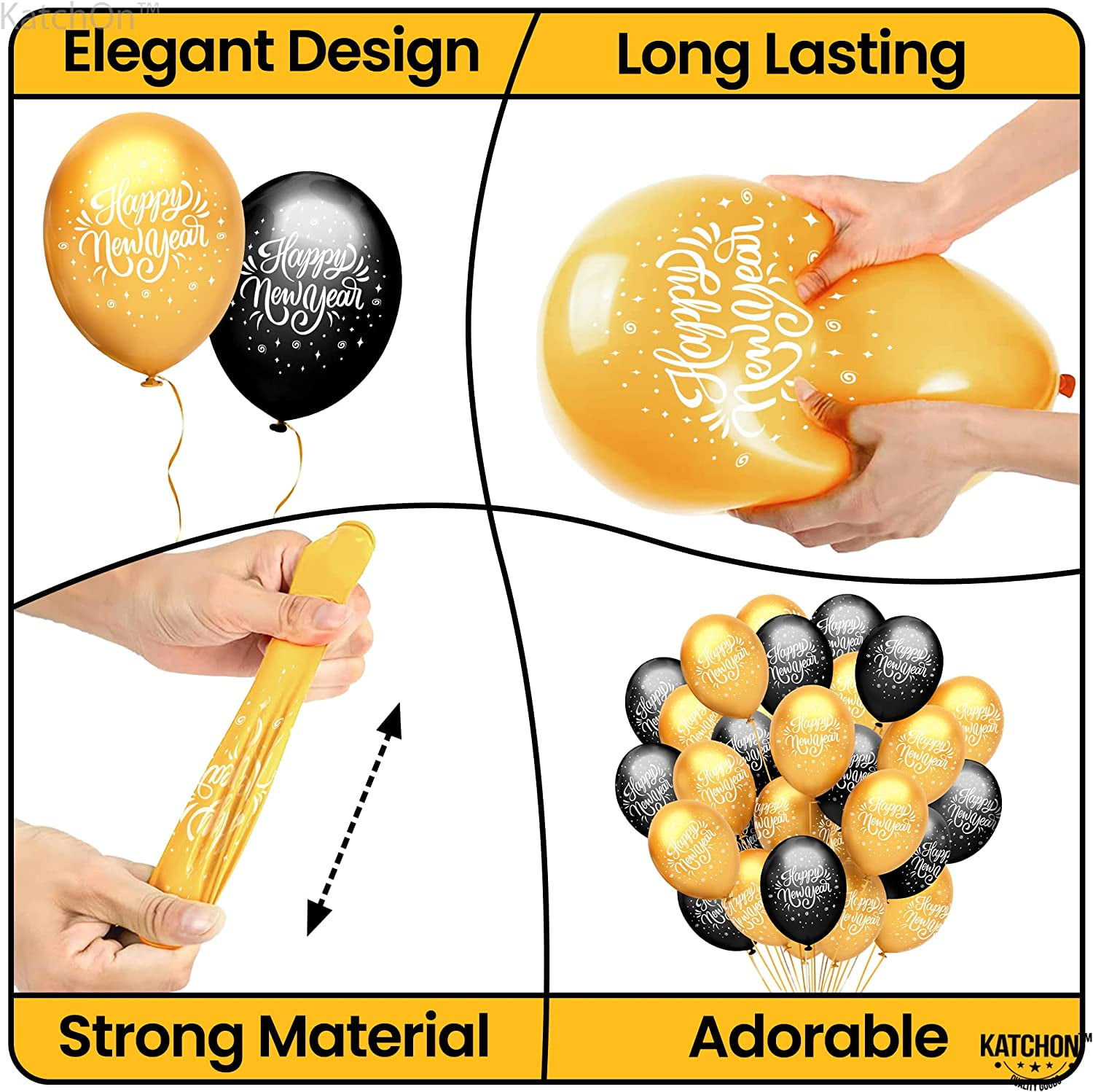 KatchOn Huge Happy New Year Balloons Set - Pack of 50 | Latex Balloons, NYE Party Supplies 2026, Decorations