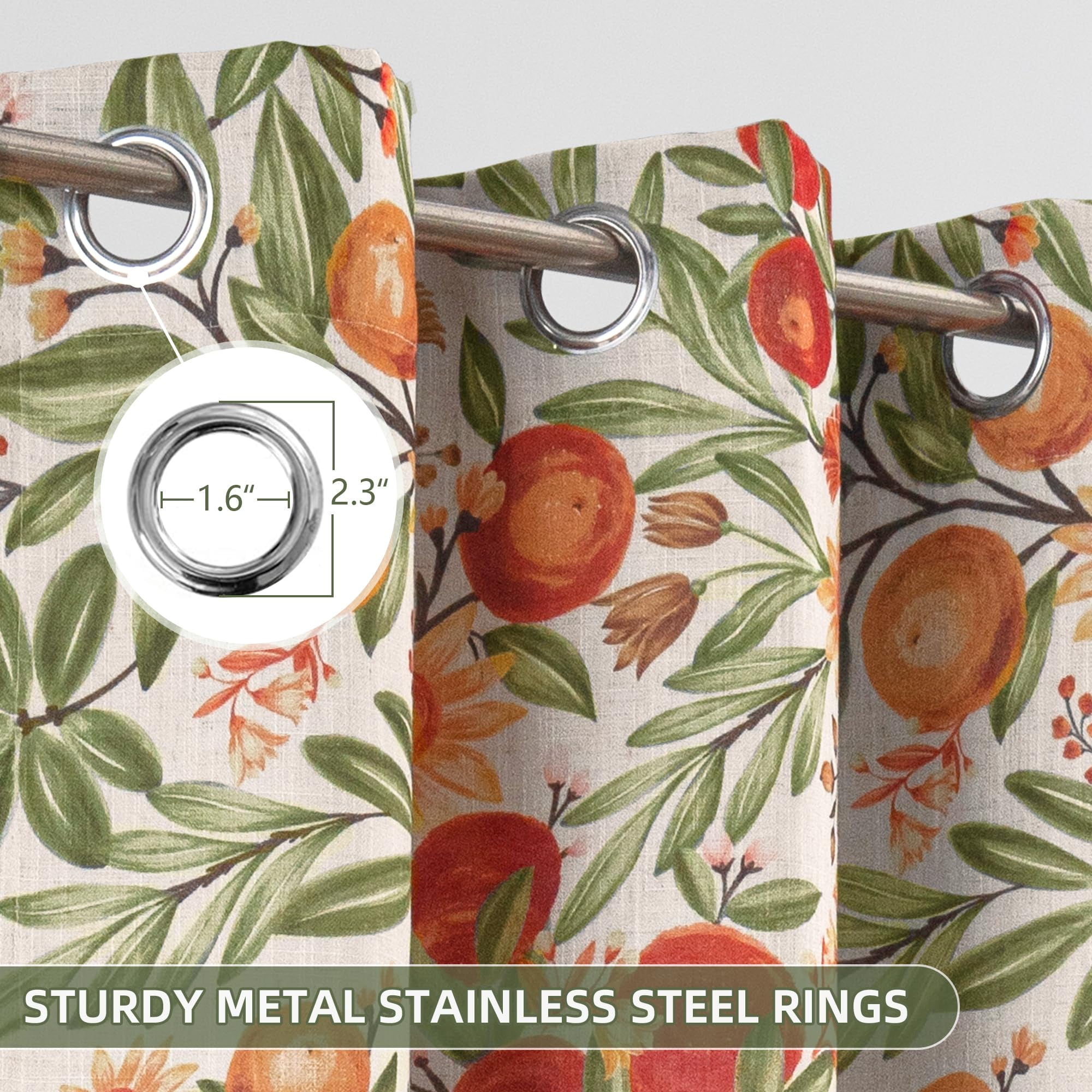 DriftAway Orange Harvest Floral Linen Blackout Curtains Double Layer Thermal Insulated Autumn Fall Printed Patterned Vintage Grommet Lined Drapes for Living Room 2 Panels 63 Inches Orange Coral Gold