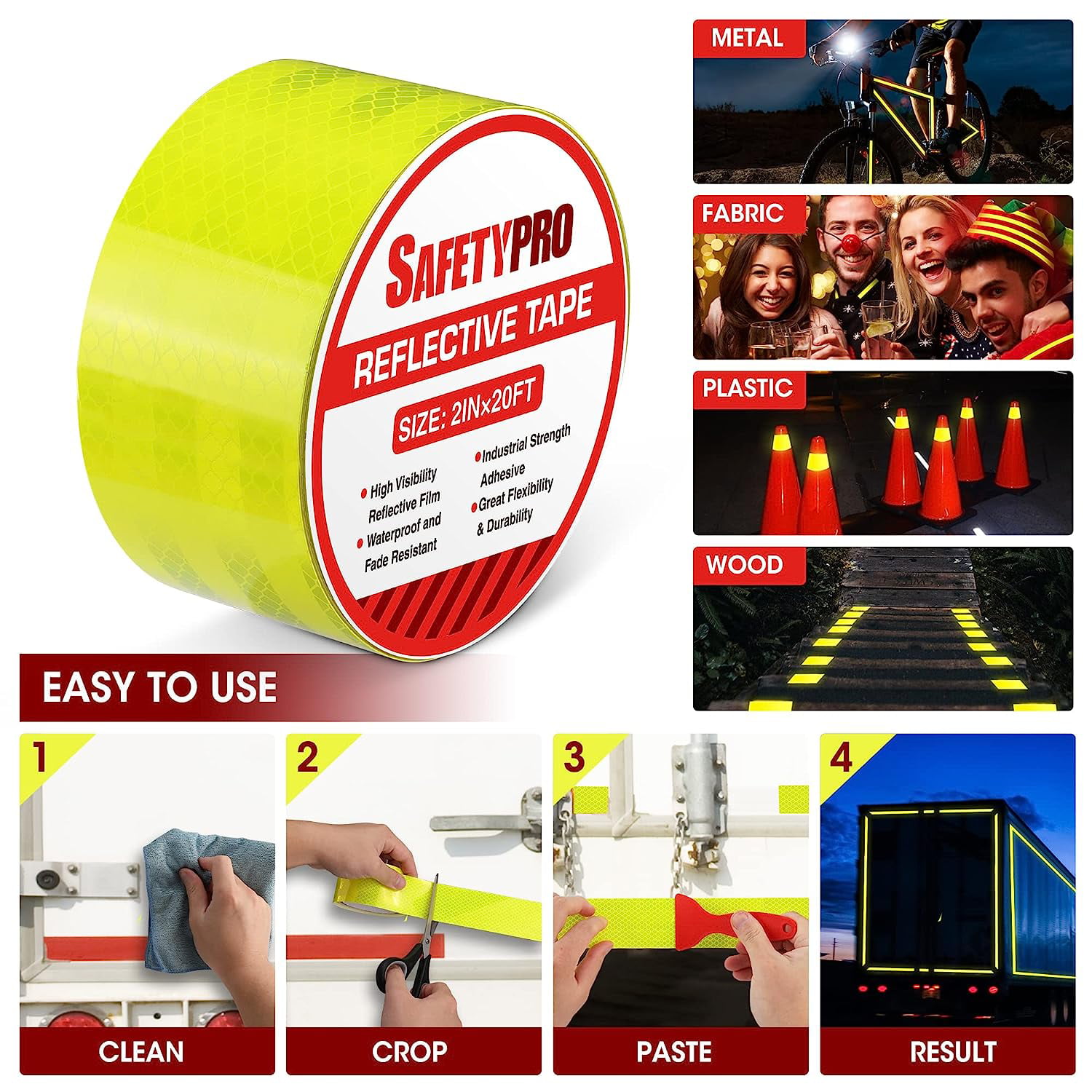 Reflective Tape Waterproof High Visibility Red & Yellow, Industrial Marking Tape  Heavy Duty Hazard Caution Warning Safety Adhesive Tape Outdoor - China  Reflective Tape for Trailers, Reflective Tire Strips