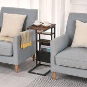 C-Shaped End Table with Charging Station - Retro Style for Living Room