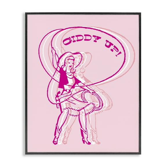 Stupell Industries Giddy Up Rodeo Girl People Painting Black Framed Art Print Wall Art, 11 x 14