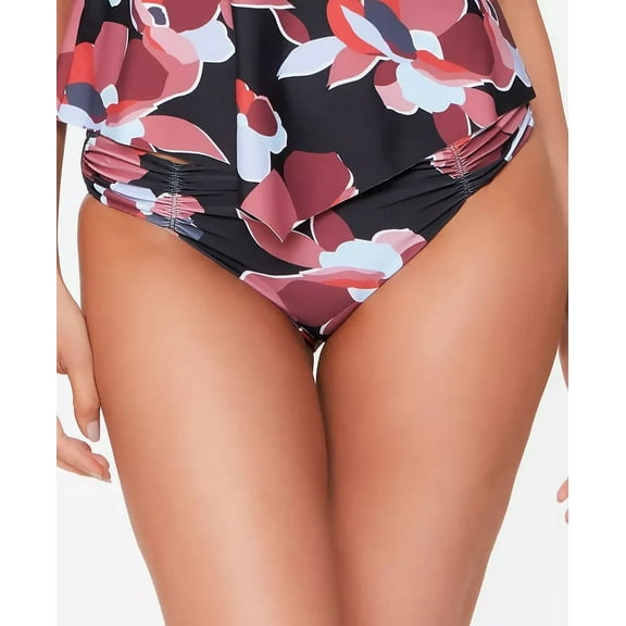 Bar III FLORAL MULTI Shirred Side Hipster Bikini Swim Bottom, US Large