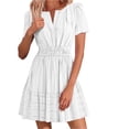 thumbnail image 2 of QUNYINEY Midi Womens Dresses Summer White Casual Short Sleeve A Line Dress V Neck Loose Fit Elastic Waist Flowy Casual Dresses, 2 of 9