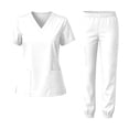 thumbnail image 2 of Scrubs for Women Set Stretch V-Neck Scrub Tops Jogger Pant Nursing Uniforms Scrubs Sets Breathable Casual Outfits White L, 2 of 6