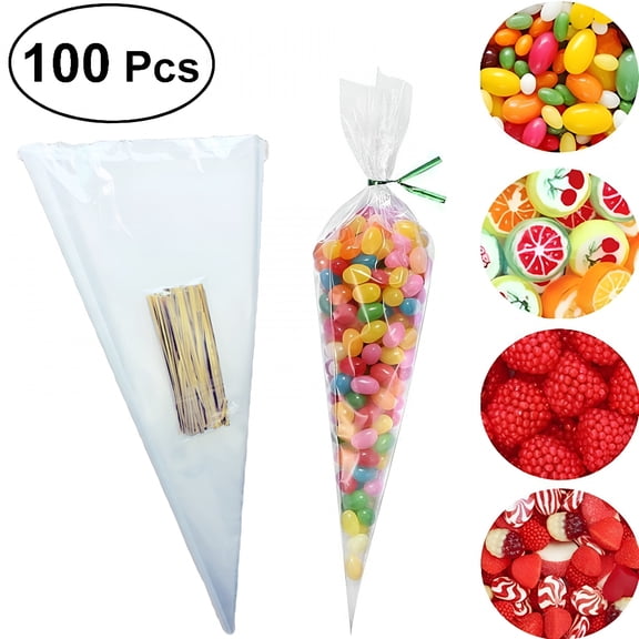 CCOCC Cellophane Sweets Cone Bags Transparent for Wedding 100Set 5.1x9.8in