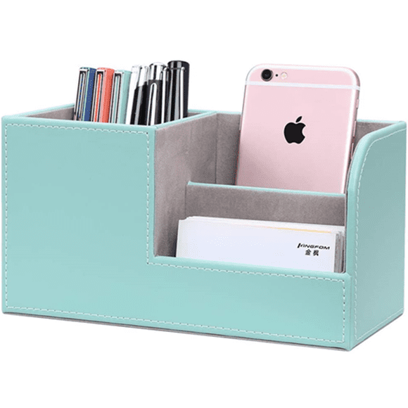 KINGFOM Organisateur de Bureau Multifonctionnel en Cuir PU Porte-Stylo Porte-Brosse Pot Conteneur de Stylos Maison École Bureau Boîte de Rangement de Papeterie Fournitures de Bureau Cartes de Visite Télécommande Porte-Crayon Vert Menthe