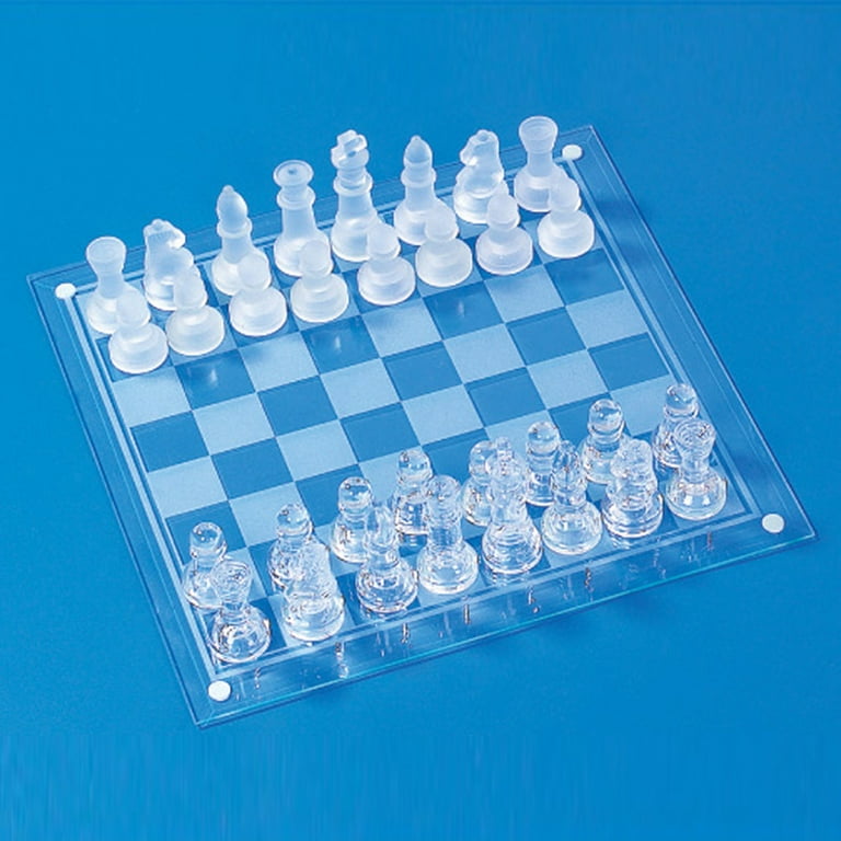 International Glass Chess Set 10 Inch Chess Board and 32 Clear Glass Pieces  Chess Game Gift for Kids Adults Beginners 