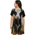 thumbnail image 3 of Horeoi Cute Prairie Cow Print Women's Short-sleeved Nightdress Breathable Cotton-like Material Loose A-line Knee-length, 3 of 6