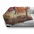 thumbnail image 3 of Forest Soft Flannel Fleece Throw Blanket, View in the Foggy Forest with Hazy Fairy Sun Beams and Fall Leaves Picture, Cozy Plush for Indoor and Outdoor Use, 50" x 60", Red Brown, by Ambesonne, 3 of 6