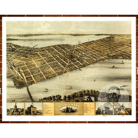 Ted's Vintage Art Map of Madison, WI 1867; Old Wisconsin Decor 18