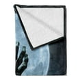 thumbnail image 2 of Halloween Soft Flannel Fleece Throw Blanket, Realistic Zombie Earth Soil Full Moon Bat Horror Story October Twilight Themed, Cozy Plush for Indoor and Outdoor Use, 50" x 60", Blue Black, by Ambesonne, 2 of 5