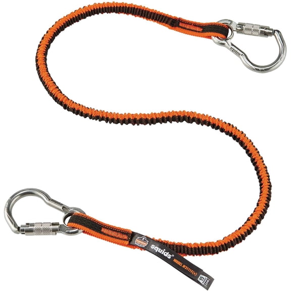 Squids 19823 15 lbs Tool Lanyard - Dual Stainless-Steel Carabiners, Orange & Gray - Standard