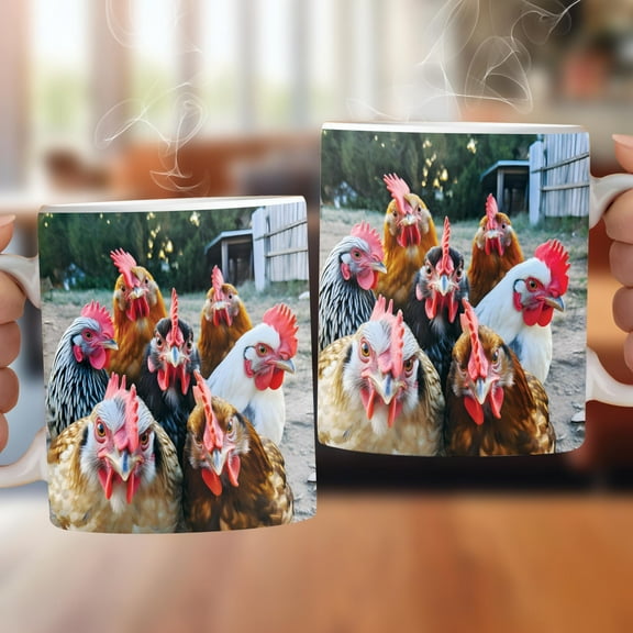 Lotusprinthandmade Funny Chicken Rooster Animal Selfie White Ceramic Mug (11oz) (Made In US), Quirky Farm Animal Coffee Mug