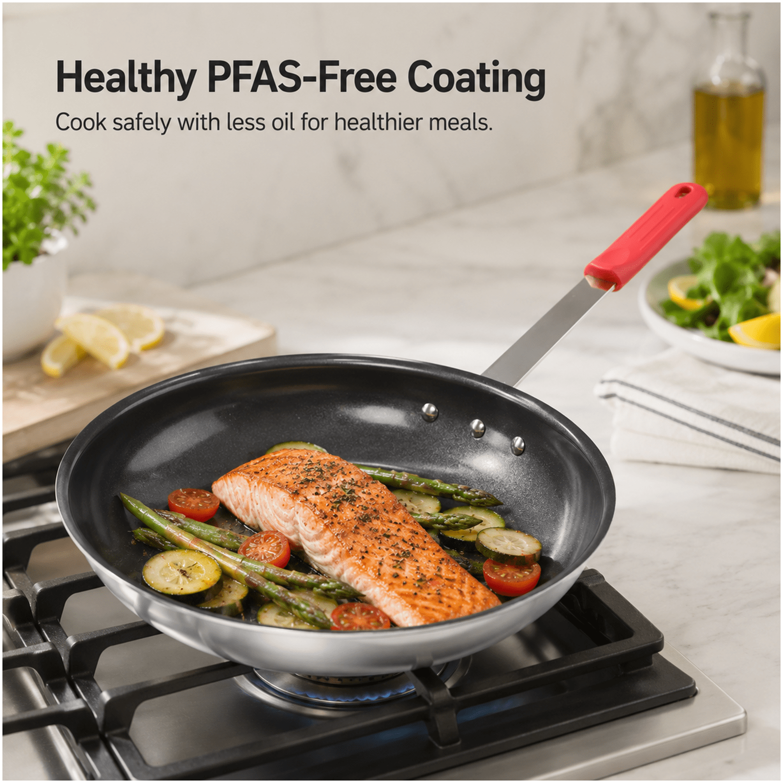 Alvantor Ceramic Nonstick Frying Pan, 8/10/12/14 inch, Aluminum Egg Pan with Stainless Steel Base, Oven Safe, Dishwasher Safe Skillet