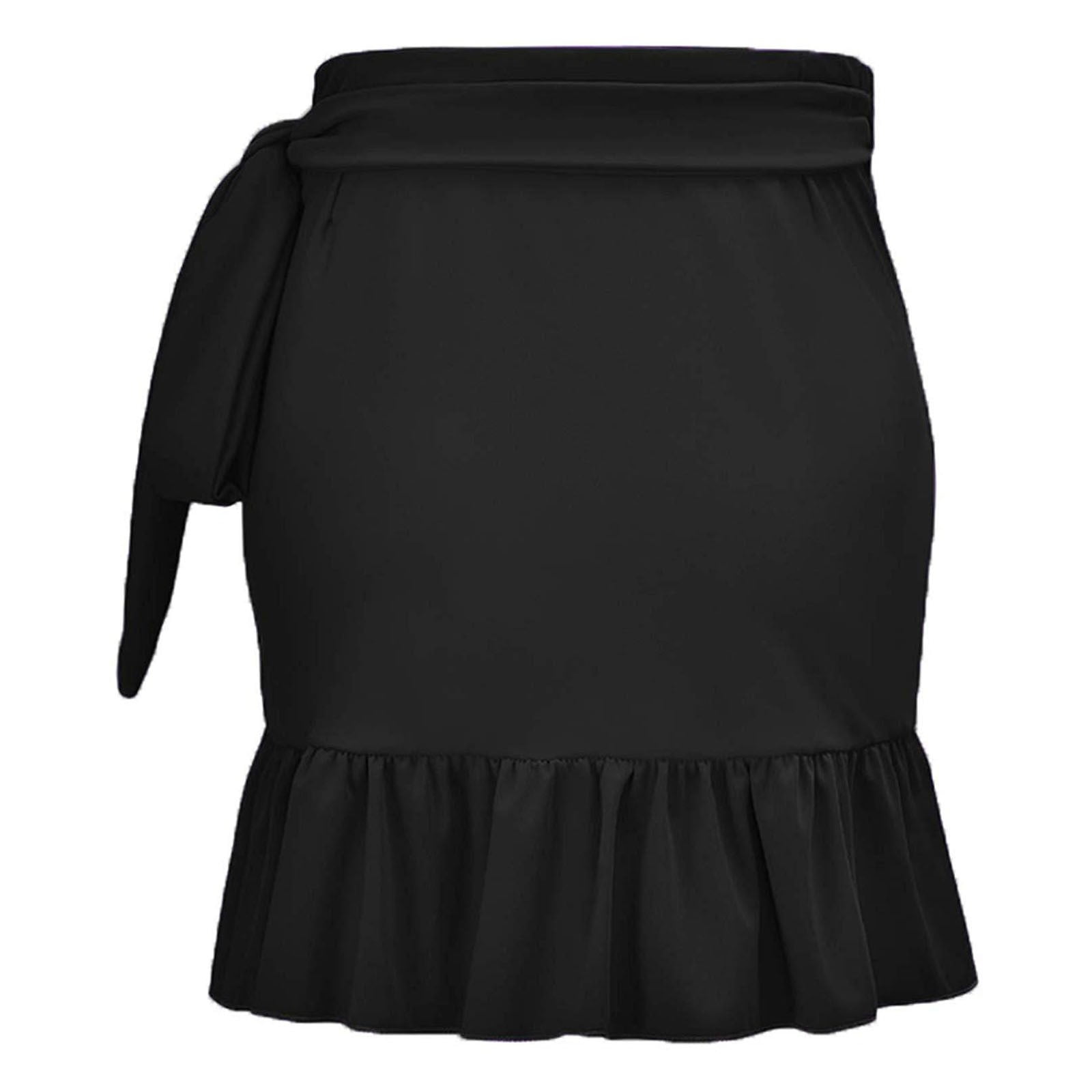 Gubotare Women's Ruffle Swim Skirt High Waisted Swimdress Side Pull Tie Bikini Tankini Swimsuit Bottoms(Black,S)