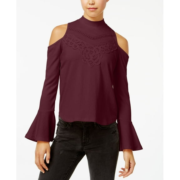 American Rag Juniors Mock Neck Cold Shoulder Crepe Top Red 2XL
