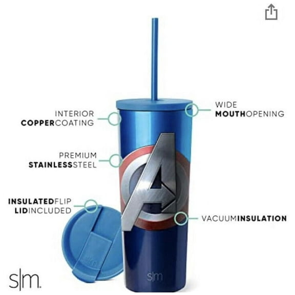 Simple Modern Insulated Avengers Shield 24oz  Tumbler W/Flip Lid and Straw Lid