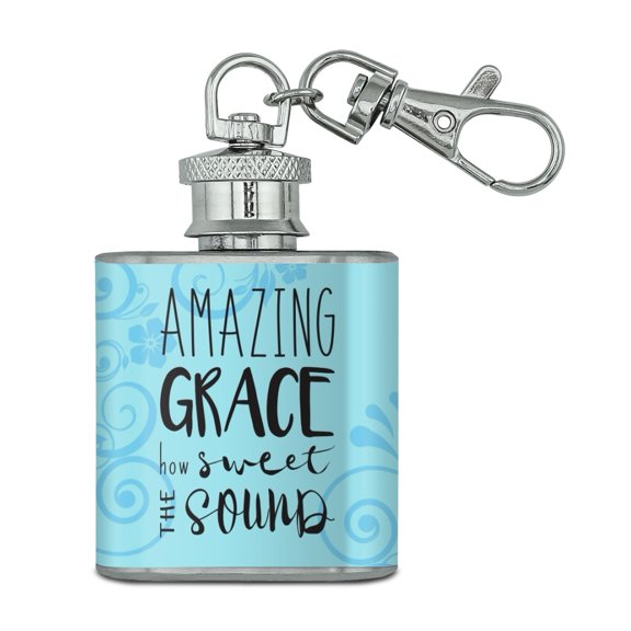 Amazing Grace How Sweet the Sound Stainless Steel 1oz Mini Flask Key Chain