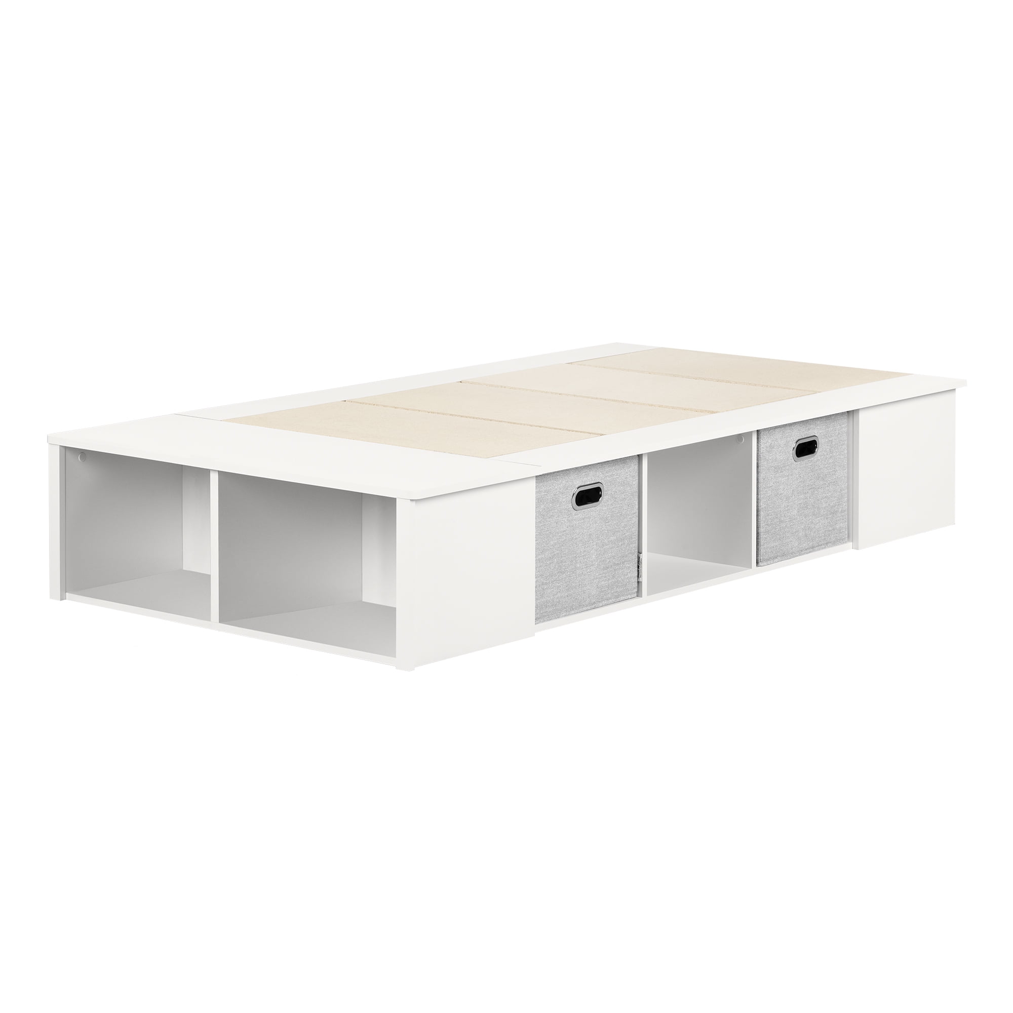 Lit plateforme avec paniers Queen, fini Blanc solide, collection Flexible de Meubles South Shore