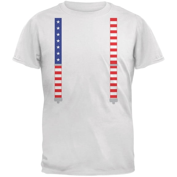 4th of July American Flag Suspenders White Youth T-Shirt - Youth Medium