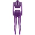 thumbnail image 5 of inlzdz Women Sparkle Gymnastics Workout Crop Top with Yoga Leggings 2 Piece Dance Outfit Activewear Purple XL, 5 of 6