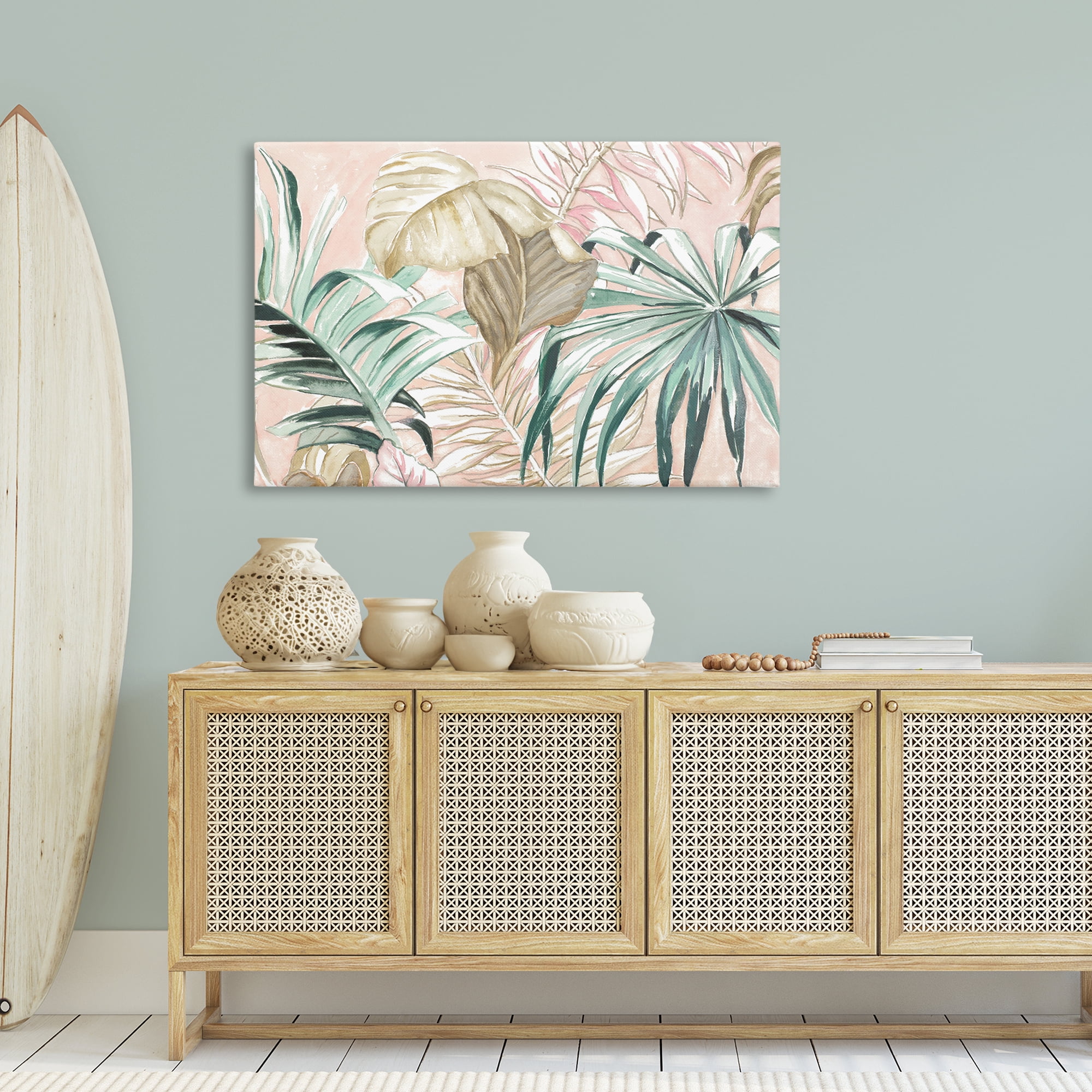 Stupell Industries Soft Tropical Leaves Botanical & Floral Painting Gallery Wrapped Canvas Art Print Wall Art, 45 x 30