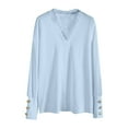 thumbnail image 4 of zaveiop Womens Lace Trim on V Neck Line Sweaters Lightweight Solid Color Long Sleeve Button Decorated Cuffs Pullover Tops (Light Blue, L), 4 of 5