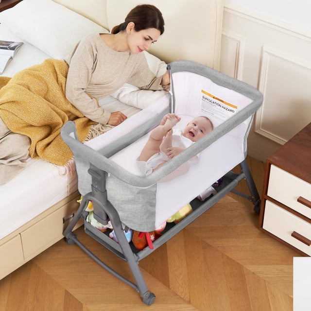 Cuna para bebés 3 en 1 de Bedside Crib JOPHUN con ajuste de altura, color gris