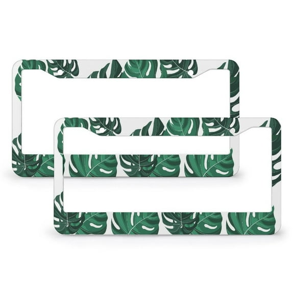 2 Pieces Tropical Monstera Leaves License Plate Frames Tropical Green Plant Personalized License Plate Frame Quality Aluminum 2 Holes for Women