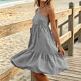 thumbnail image 6 of VBVC Women's Striped Spaghetti Strap Tiered Mini Dress , Summer Casual Sleeveless Sundress For Women , Ladies' Ruffle Beach Dress with Pockets,Black,S-2XL, 6 of 7