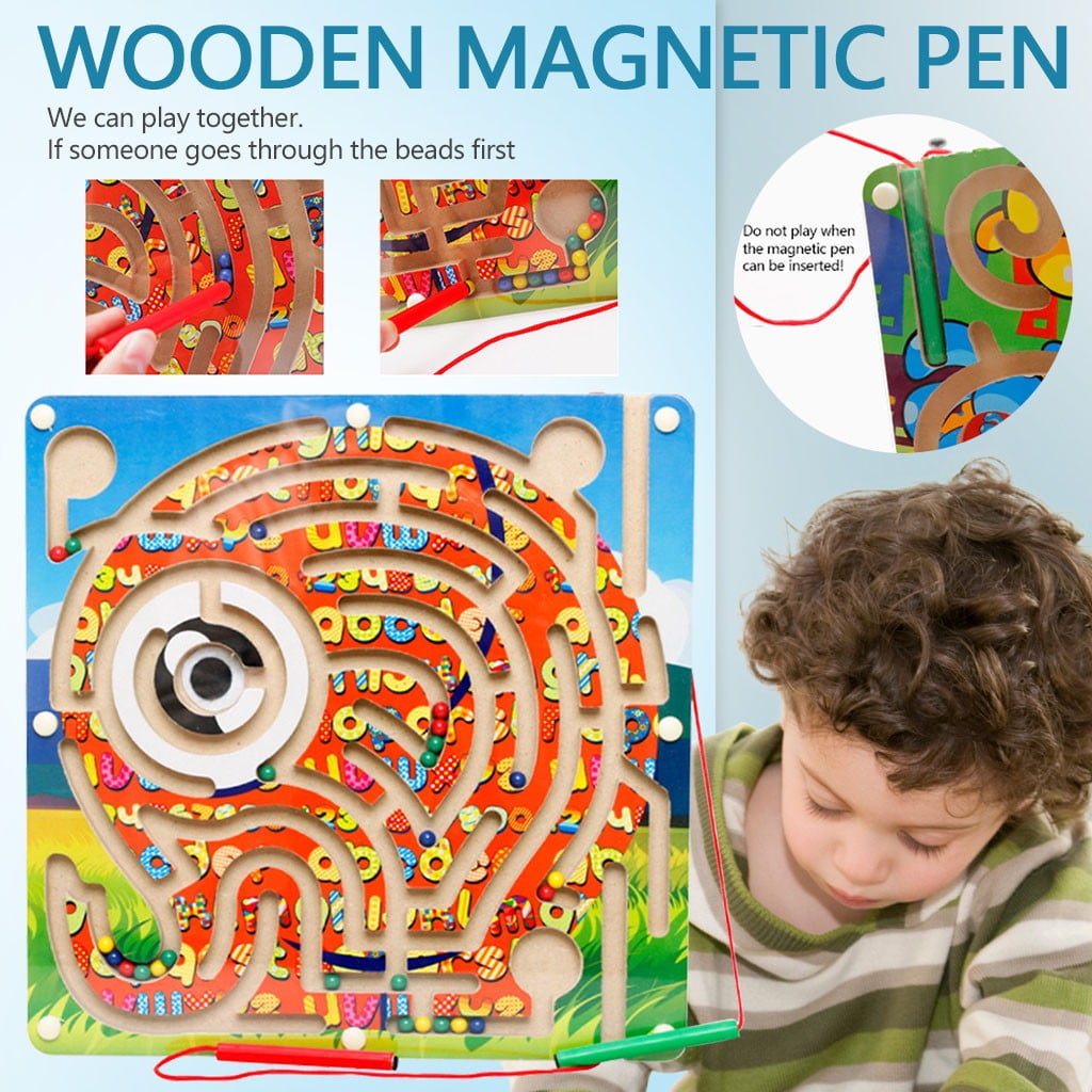 5 Type Wooden Puzzle Magnetic Pen Labyrinth Magnet Beads Maze Funny Game Toy 