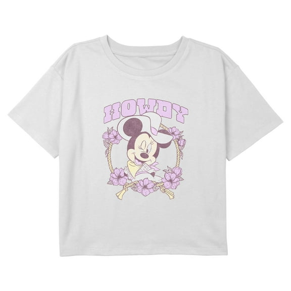 Girls Minnie Mouse Floral Howdy Graphic Cropped T-Shirt