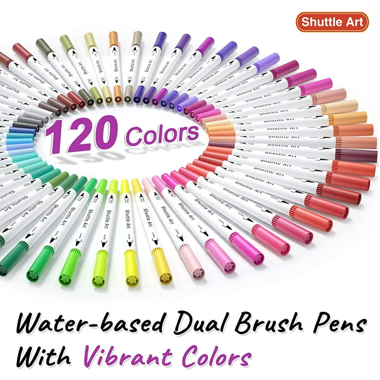 Shuttle Art 120 Colors Dual Tip Brush Art Marker Set with Coloring