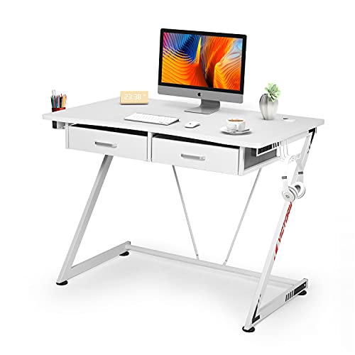 Cirstore Computer Gaming Desk With Drawer 40 Inches Pc Professional Game Table Ergonomic Home Office Gamer Desk Writing Desk With Cup Holder And Headphone Hook White Walmart Canada