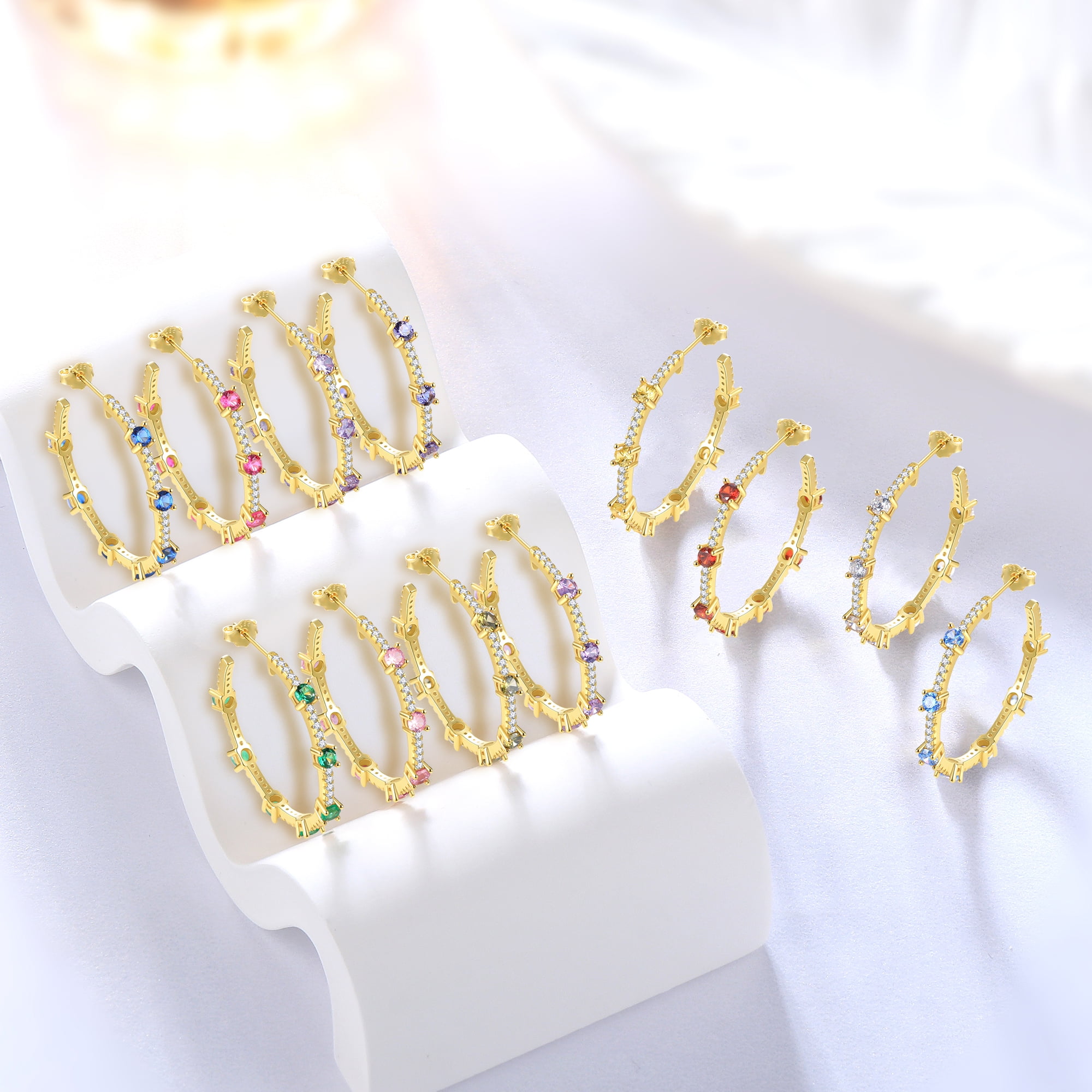 Fasjewly Birthstone Hoop Earrings,14k Gold Plated 925 Sterling Silver Earrings Studs Cubic Zirconia Jewelry Gifts for Women-May
