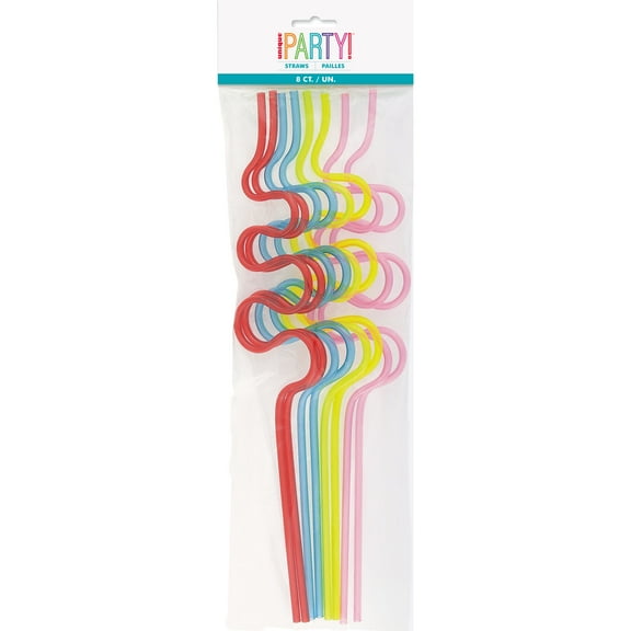 Plastic Squiggle Silly Straws, Assorted, 8ct
