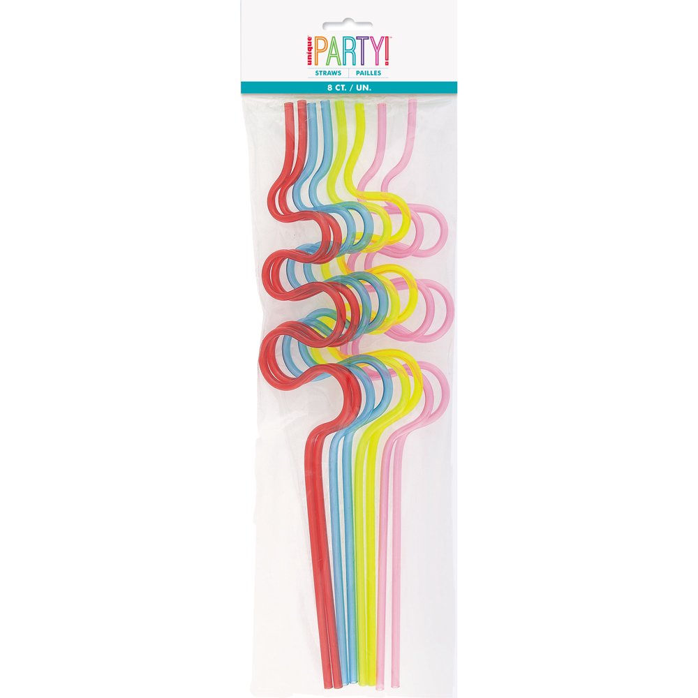Plastic Squiggle Silly Straws, Assorted, 8ct