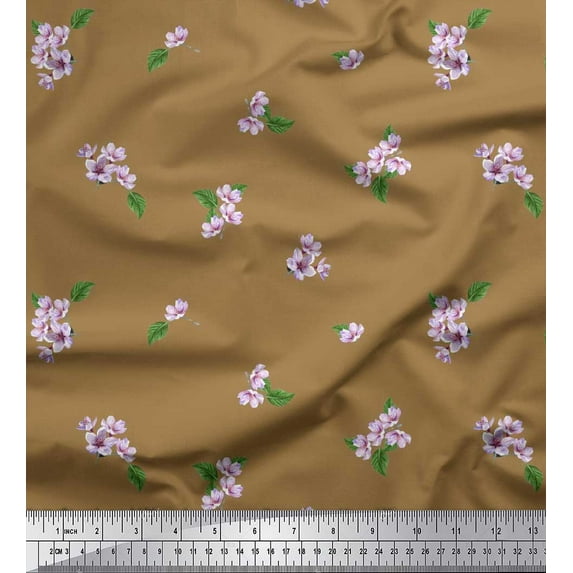 Soimoi Viscose Chiffon Fabric Leaves & Azalia Floral Print Fabric by The Yard 42 Inch Wide